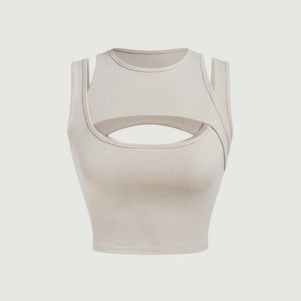 SHEIN Cream Sleeveless Crop Tank Top with Cut Out